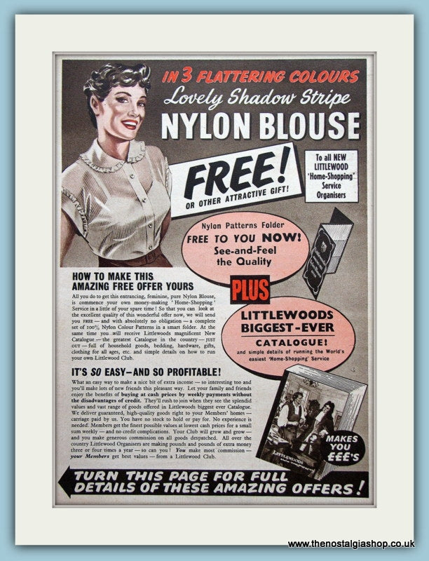 Littlewoods Catalogue Home Shopping Nylon Blouse Original Advert 1954 (ref AD3652)