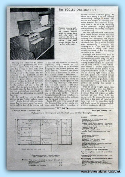 Eccles Dominant Caravan Original Test Report 1957 (ref AD6370)