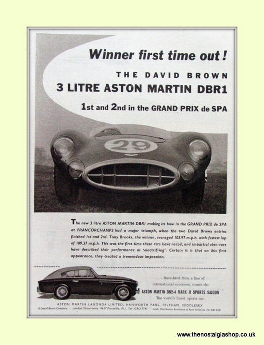 Aston Martin DBR1 Grand Prix Original Advert 1957 (ref AD6758)