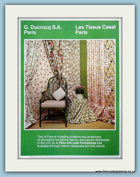 G.Ducrocq Les Tissus Casal French Furnishings Original Advert 1976 (ref AD3889)