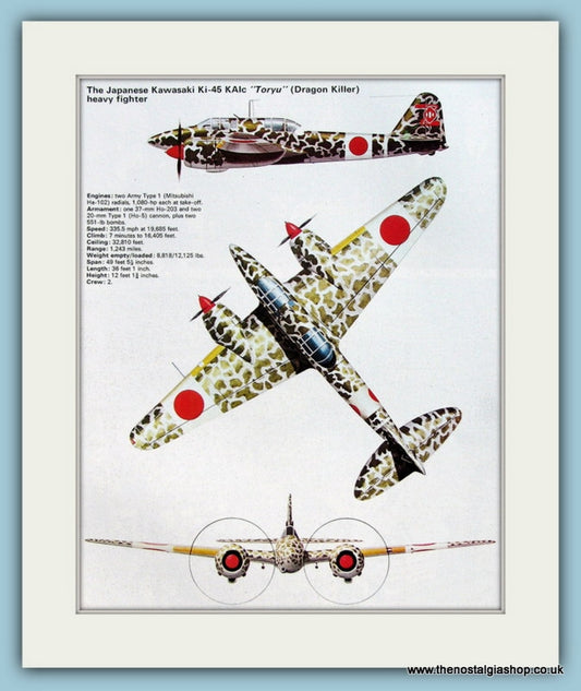 Japanese Kawasaki Ki-45 KAIc "Toryu" (Dragon Killer) Heavy Fighter Aircraft. Print (ref PR574)
