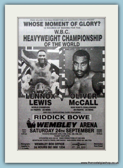 Lennox Lewis v Oliver McCall.1994 Original Adverts x 2 (ref AD4390)