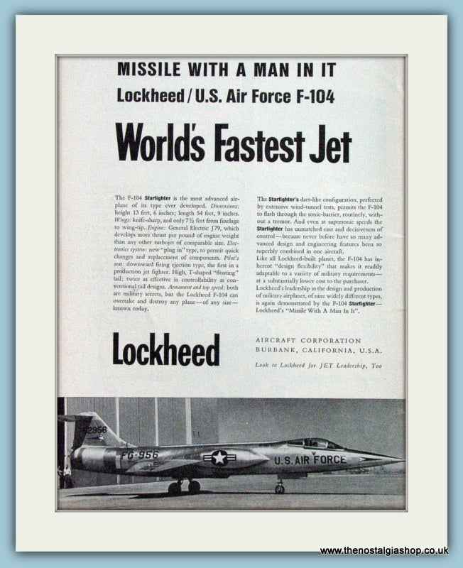 Lockheed/ U.S.Airforce F-104 Original Advert 1956 (ref AD4273)
