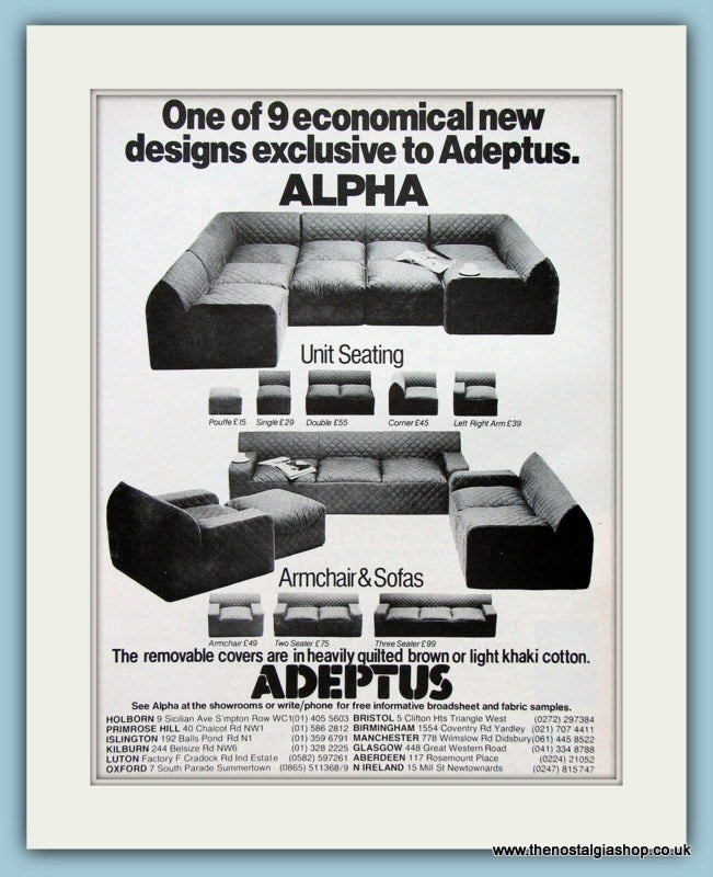 Adeptus Sofas the Alpha Range. Original Advert 1978 (ref AD2463)