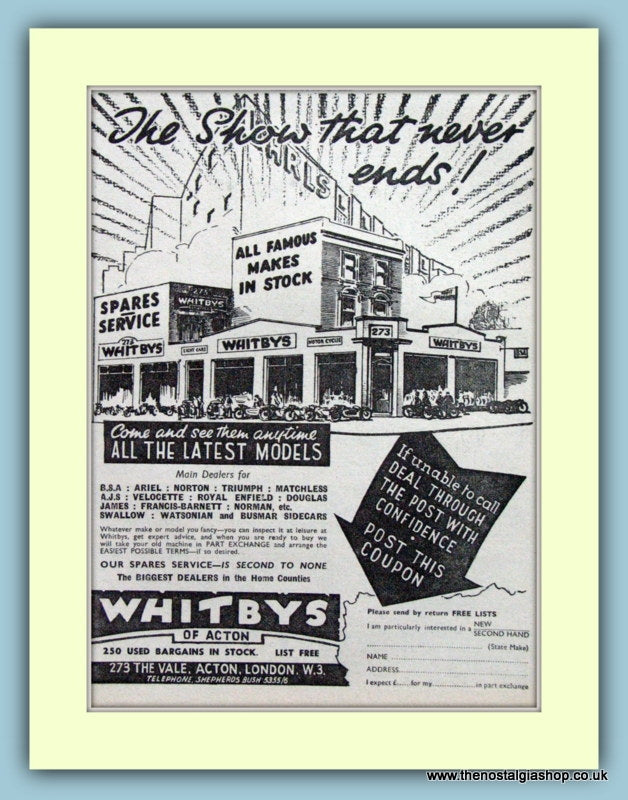 Whitbys Of Acton Original Advert 1950 (ref AD6587)