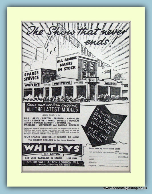 Whitbys Of Acton Original Advert 1950 (ref AD6587)