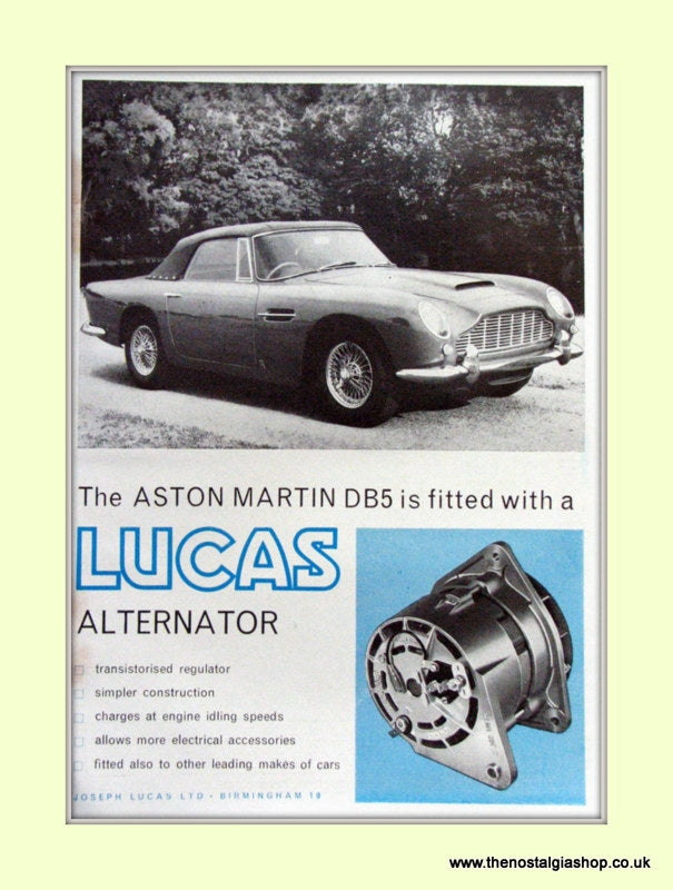 Aston Martin DB 5 Lucas Alternator Original Advert 1965 (ref AD6723)