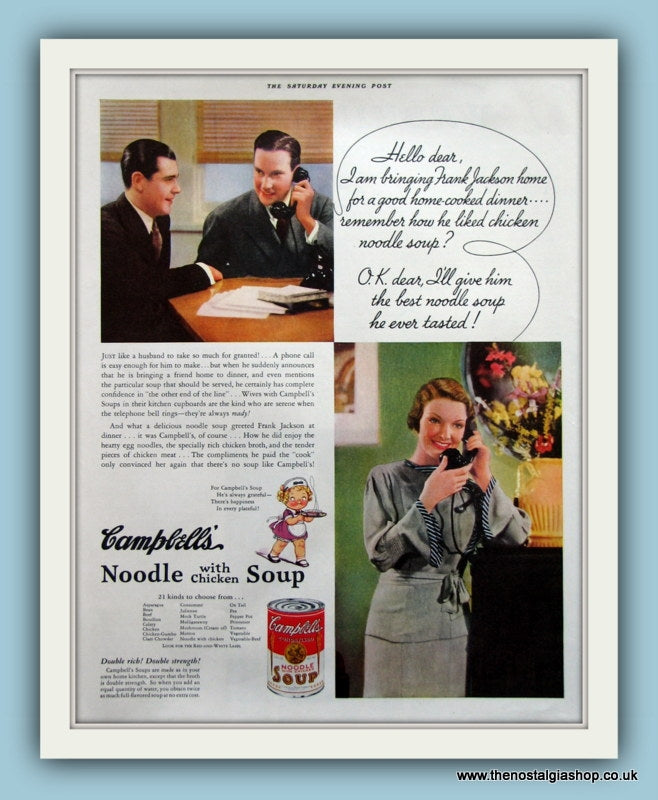 Campbells Noodle with Chicken Soup. original Advert 1935 (ref AD8159)