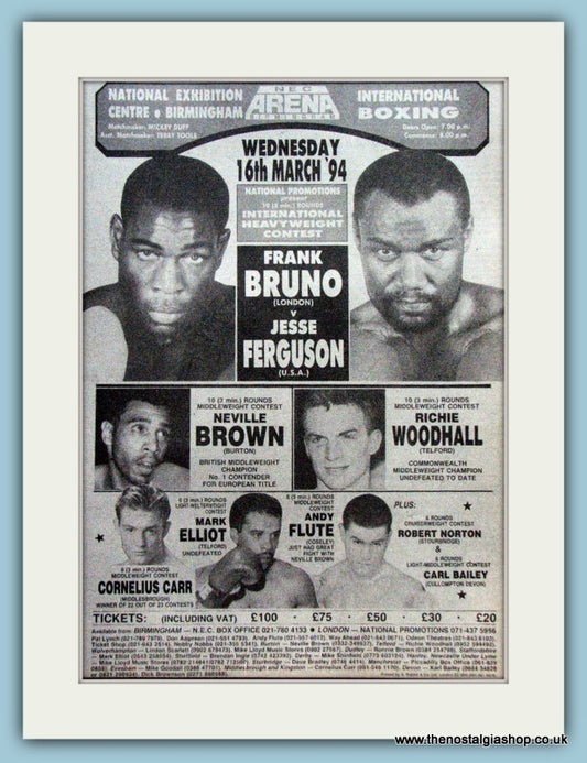 Frank Bruno v Jesse Ferguson. 1994 Original Advert (ref AD4389)
