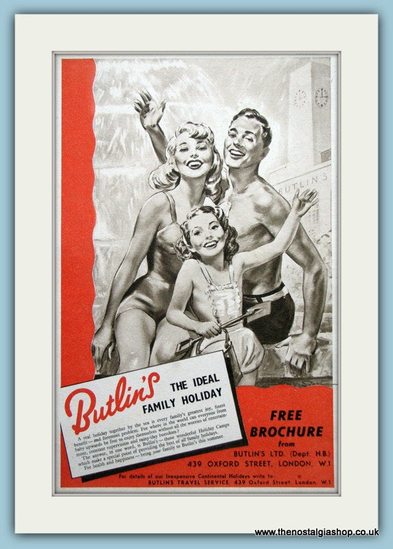 Butlins Holidays. Original Advert 1953 (ref AD3649)