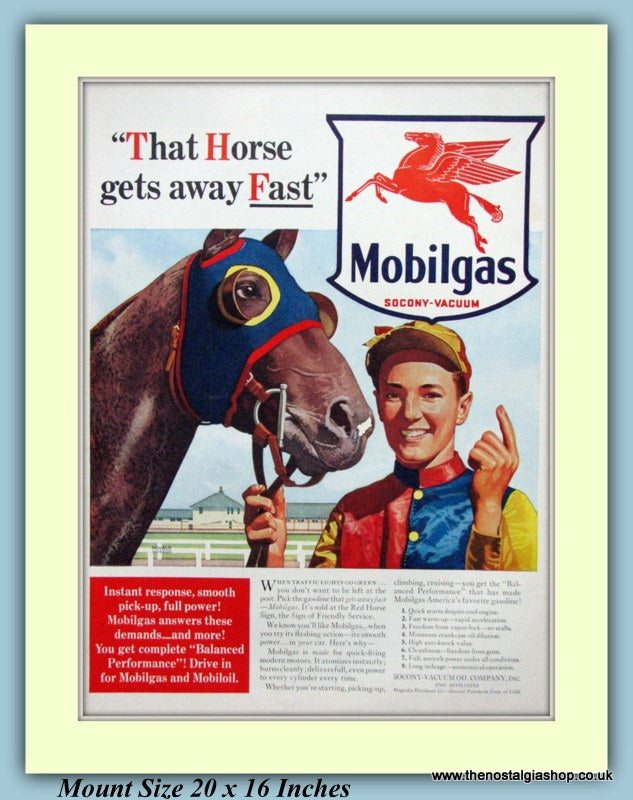 Mobilgas Motor Oil Original Advert 1940 (ref AD9224)