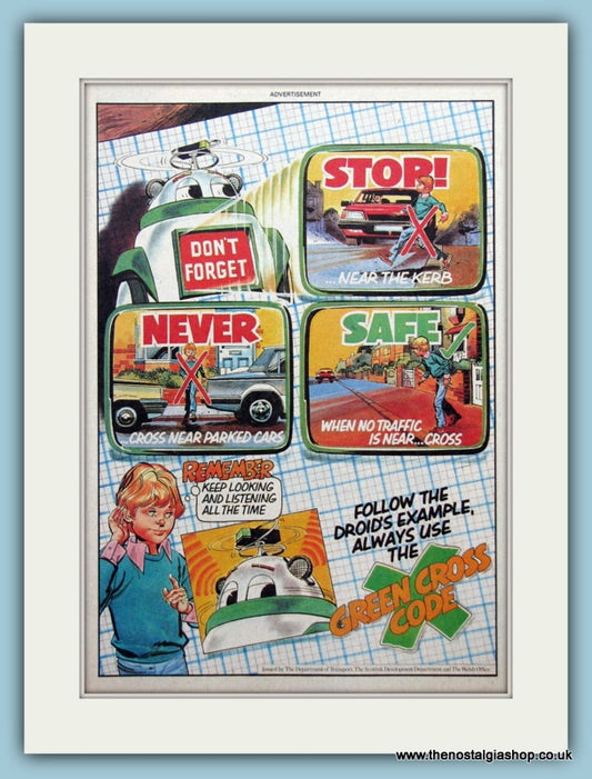 Green Cross Code Droid. Set of 2 Original Adverts 1982 (ref AD2639)