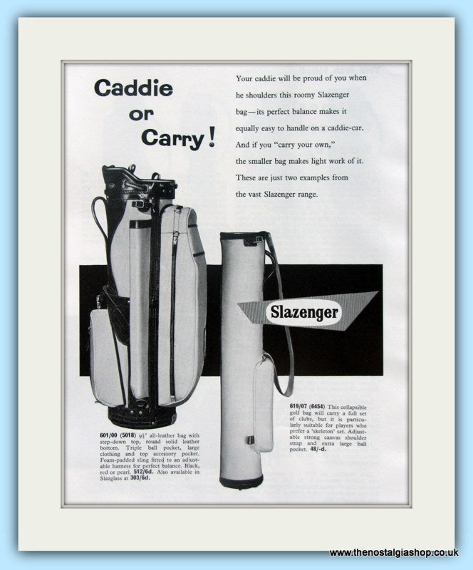 Slazenger Golf Bags. Original Advert 1961 (ref AD4970)
