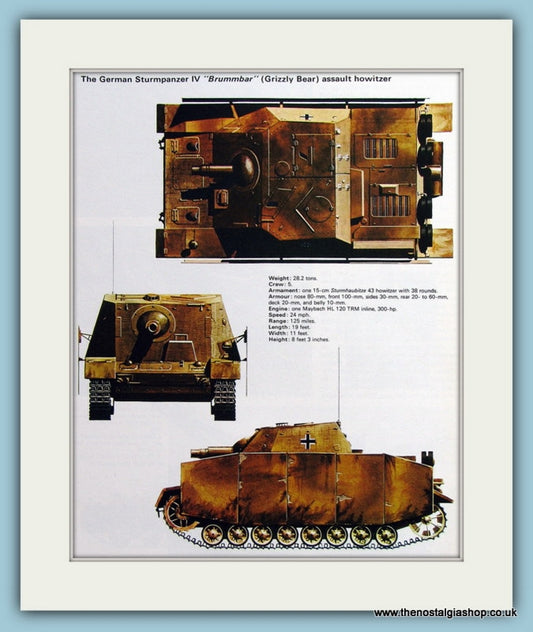 German Sturmpanzer IV Brummbar (Grizzly Bear) Assault Howitzer. Print (ref PR454)