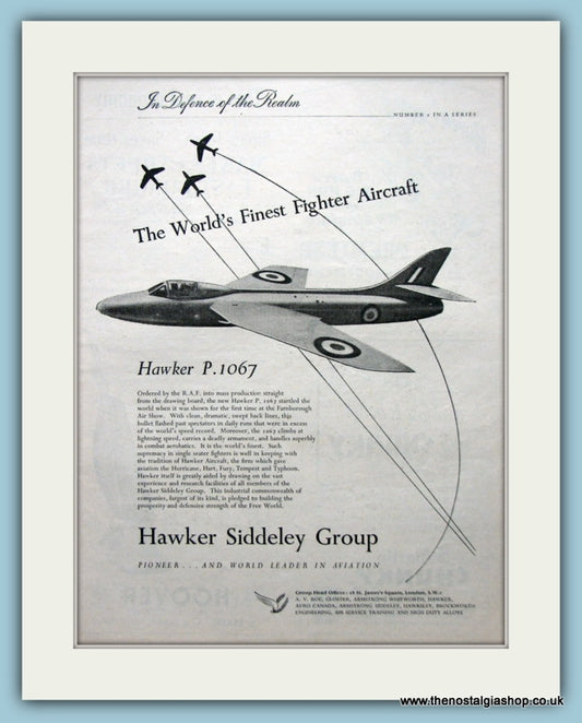 Hawker Siddeley Group The Hawker P.1067 Aircraft Original Advert 1952 (ref AD6279)