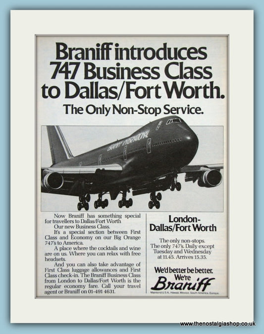Braniff 747 Original Advert 1980 (ref AD2123)