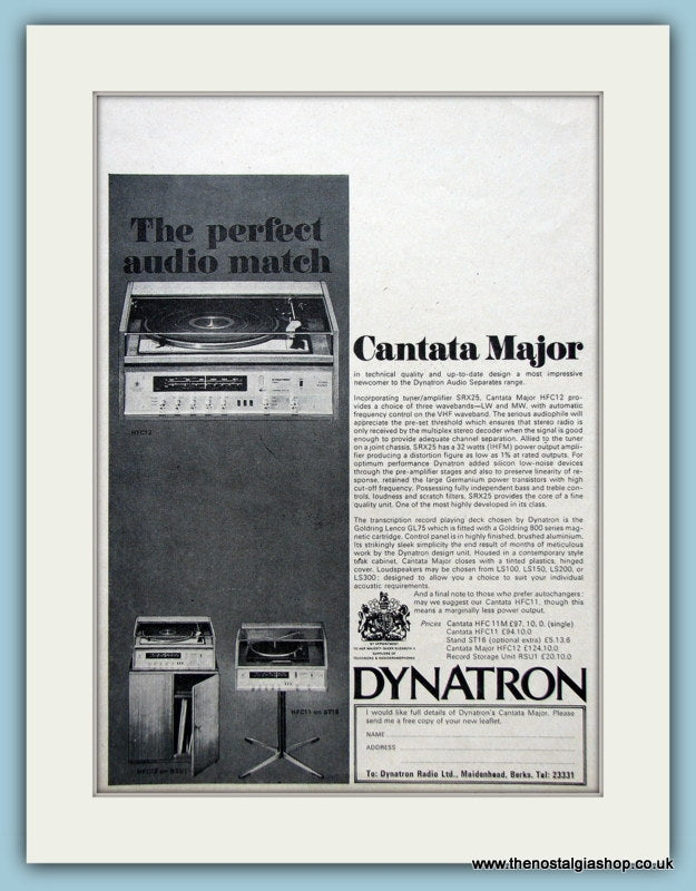 Dynatron Cantata Major Original Advert 1969 (ref AD3866)