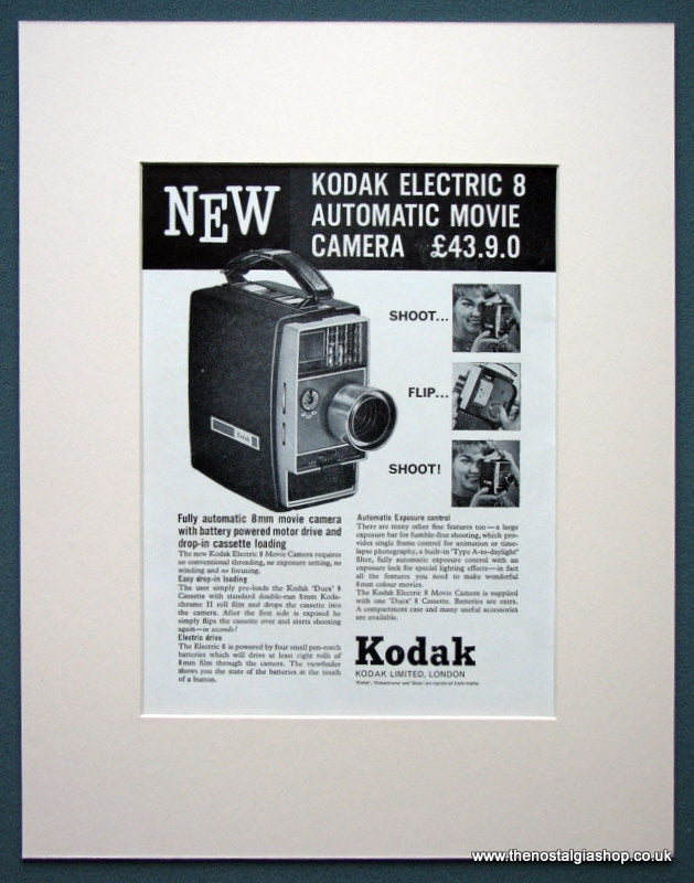 Kodak Electric 8 Auto Movie Camera. Original advert 1963 (ref AD1054)