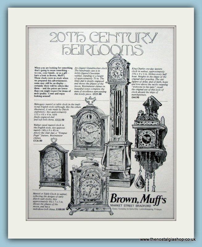 Brown, Muff's Clocks Original Advert 1975 (ref AD6173)