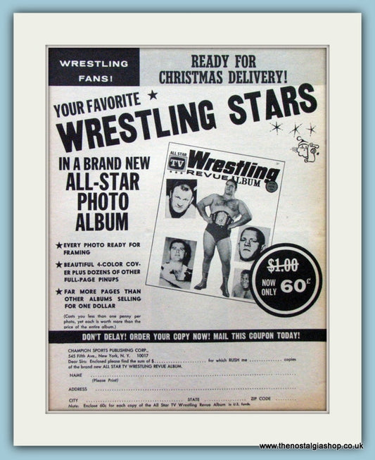 Wrestling Stars 1966 Original Advert. (ref AD5033)