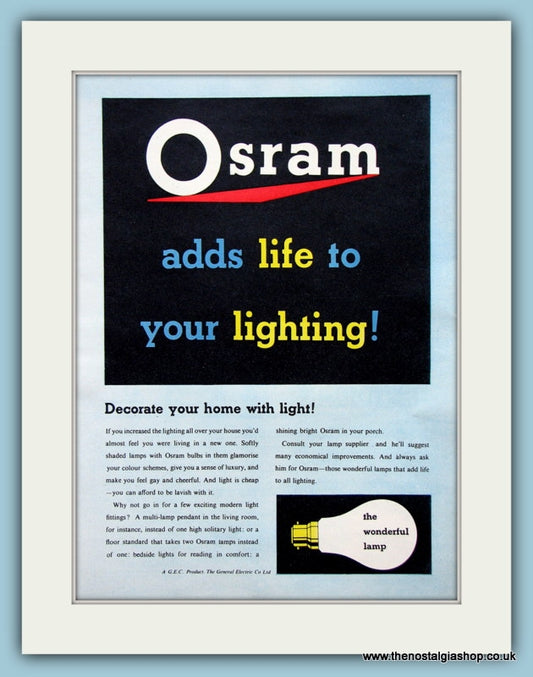 Osram Lighting. Set of 2 Original Adverts 1959/60 (ref AD2479)