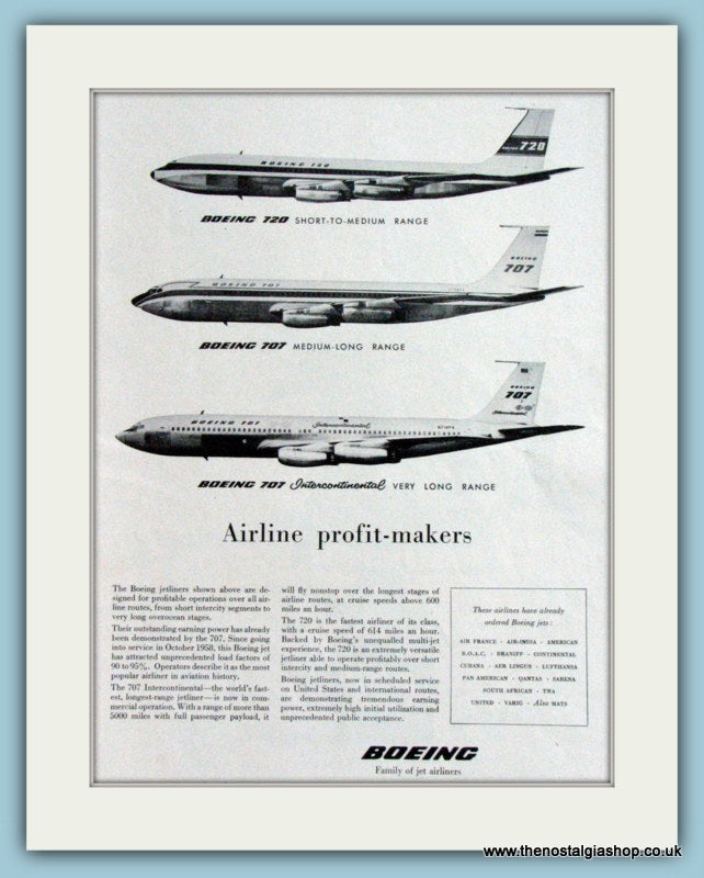 Boeing 720 & 707 Airline Original Advert 1959 (ref AD4250)