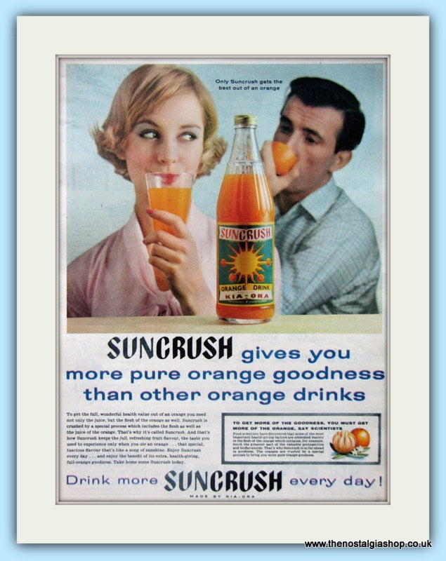 Suncrush Kia-Ora Orange Drink Original Advert 1959 (ref AD4939)