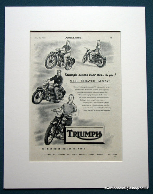 Triumph Motorcycles. Original advert 1953 (ref AD1233)