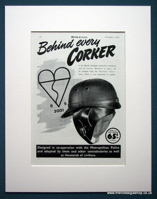 Corker Motorcycle Helmet. Original advert 1953 (ref AD1317)