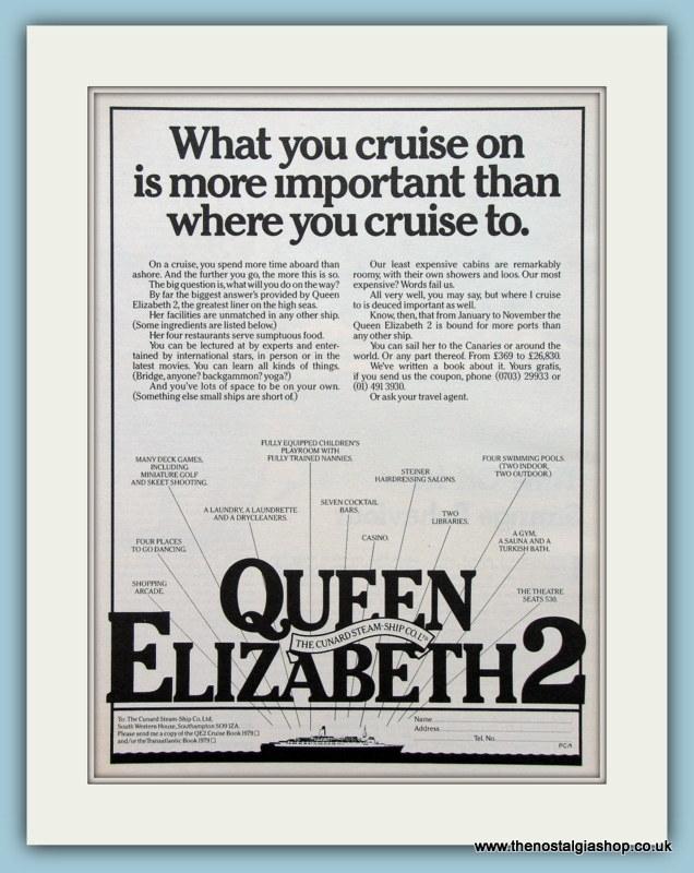 QE2 Cruise Ship Cunard. Set Of 2 Original Adverts 1979 (ref AD2312)