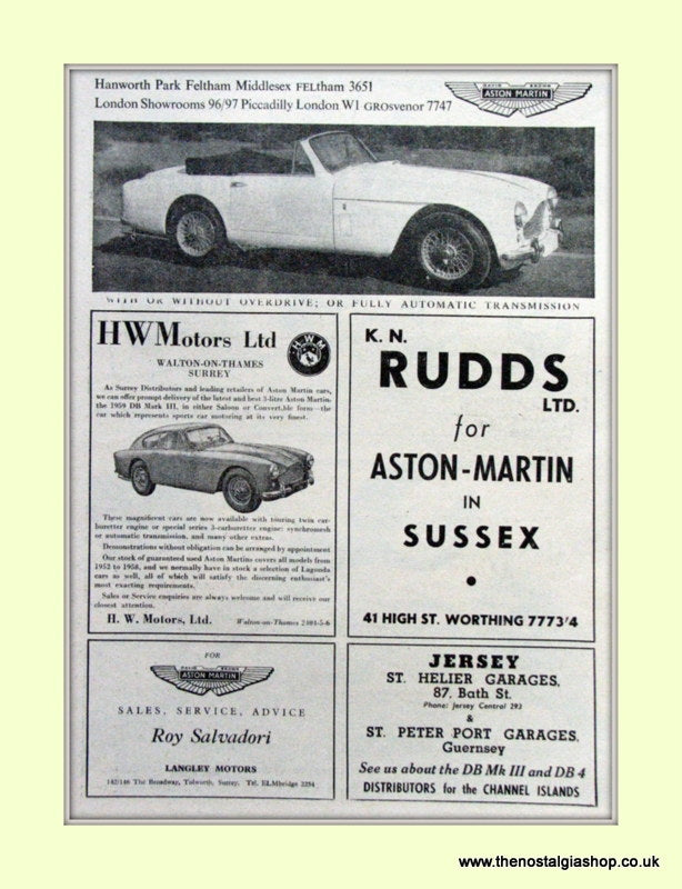 Aston Martin Garages Original Advert 1959 (ref AD6720)