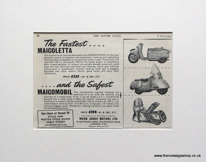 Maicoletta & Maicomobil Scooters, 1956 Original advert (ref AD1573)