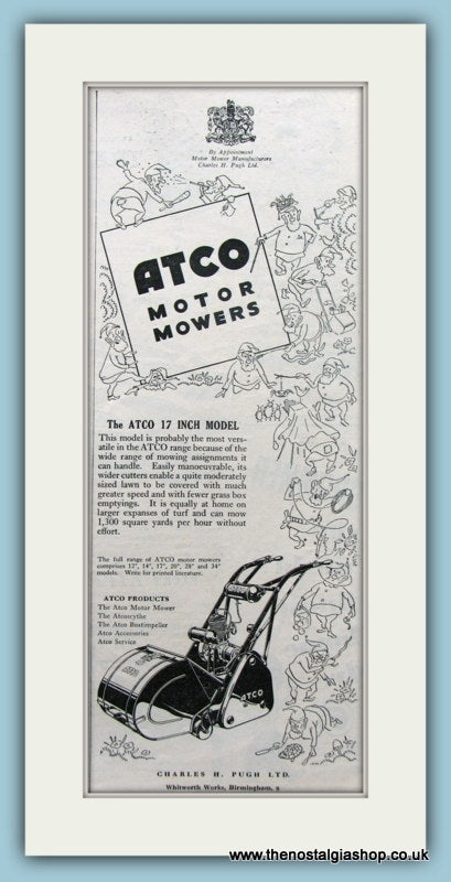Atco Motor Mower. Original Advert 1950 (ref AD4596)