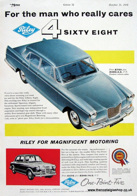 Riley 4 Sixty Eight 1959 Original Advert (ref AD1625)