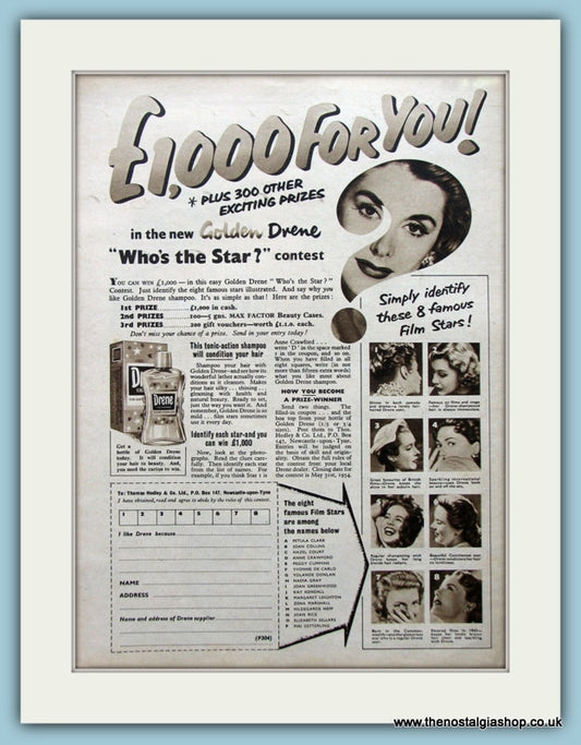 Drene Shampoo Competition Original Advert 1954 (ref AD4550)