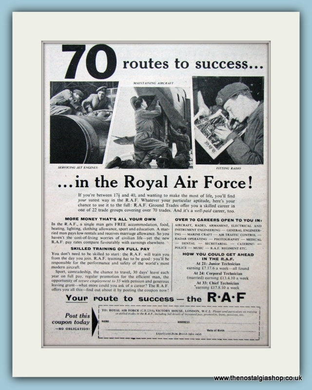 Royal Air Force Route To Success Original Advert 1957 (ref AD6294)
