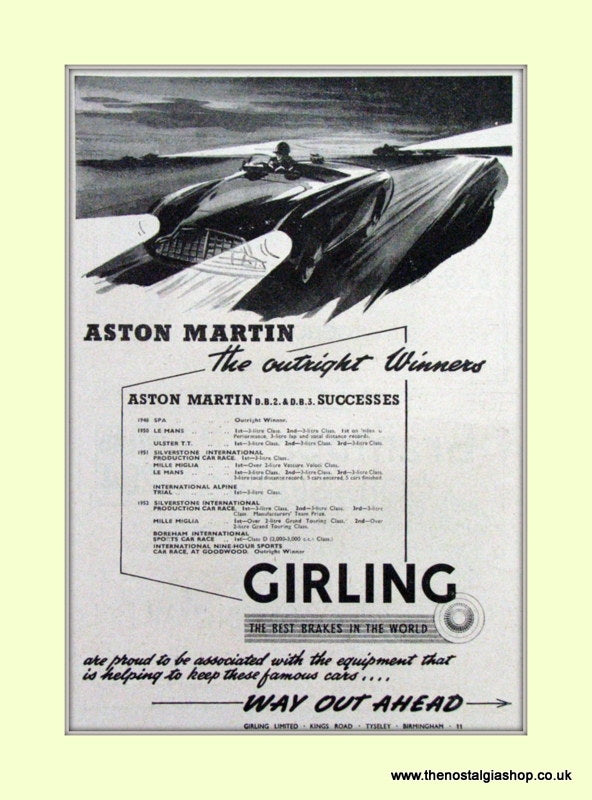 Aston Martin Girling Brakes Original Advert 1952 (ref AD6752)