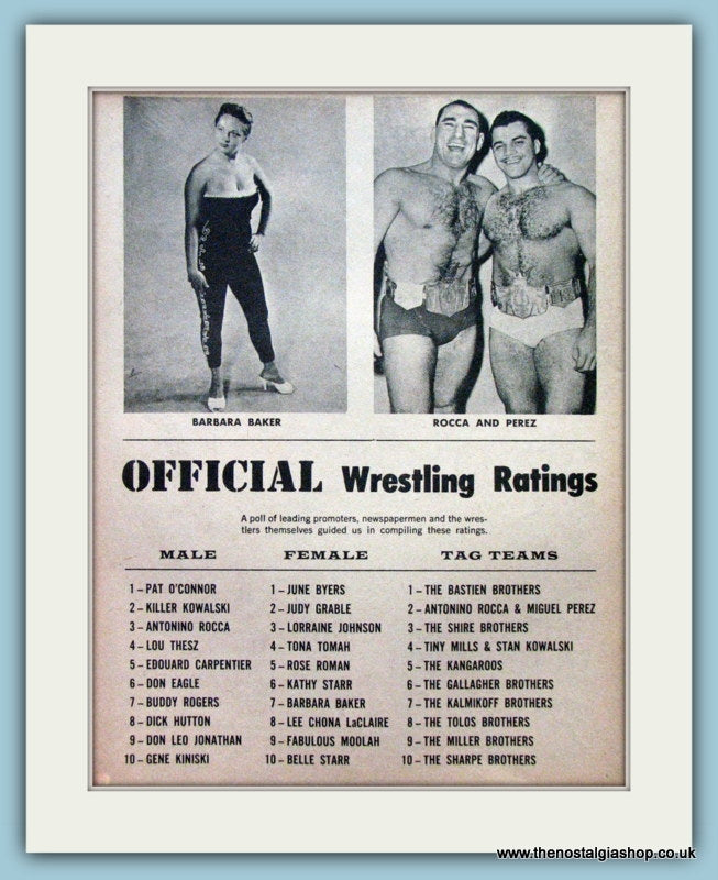 Wrestling Ratings 1960. Vintage Print. (ref AD5036)