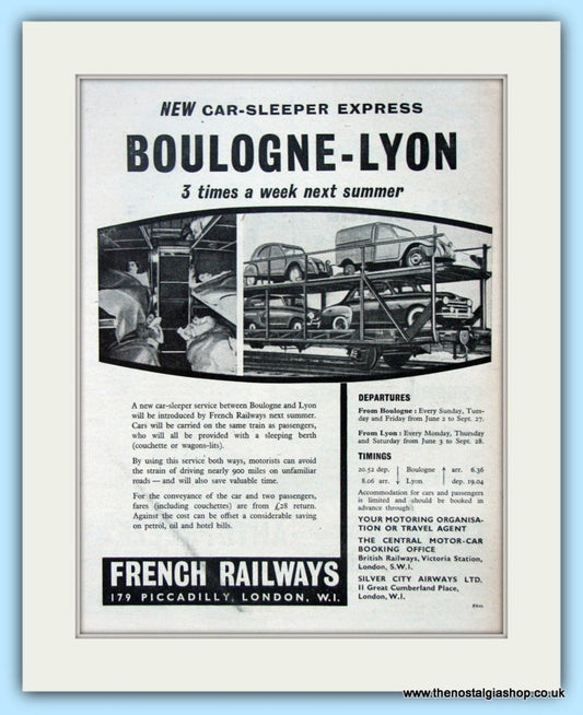 French Railways Boulogne-Lyon Original Advert 1956 (ref AD6541)
