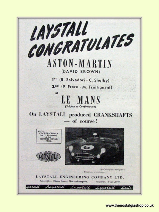 Aston Martin Laystall Crankshafts Original Advert 1959 (ref AD6753)