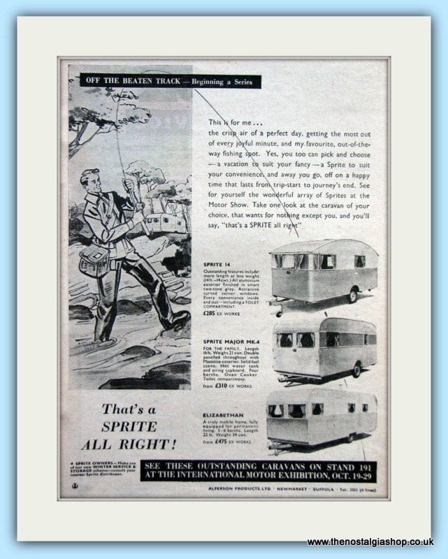Sprite 14, Major & Elizabethan Caravans Original Advert 1955 (ref AD6354)