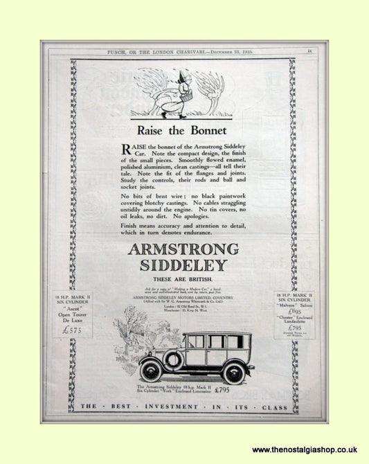 Armstrong Siddeley British Car 1925 Original Advert (ref AD6653)