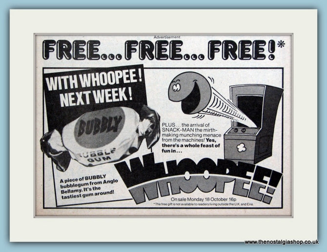 Whoopee With Free Bubbly Gum And Snack Man Original Advert 1982 (ref AD6378)