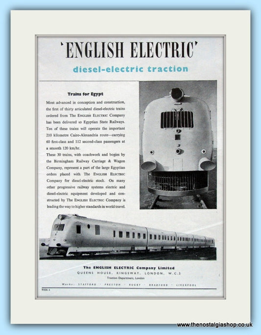 English Electric Trains For Egypt Original Advert 1951 (ref AD6481)