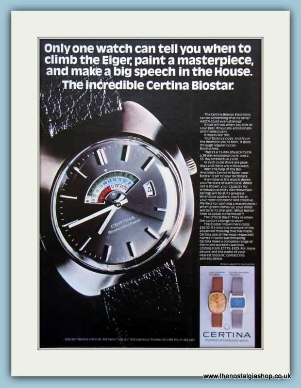 Certina Watches. Original Advert 1974 (ref AD6114)
