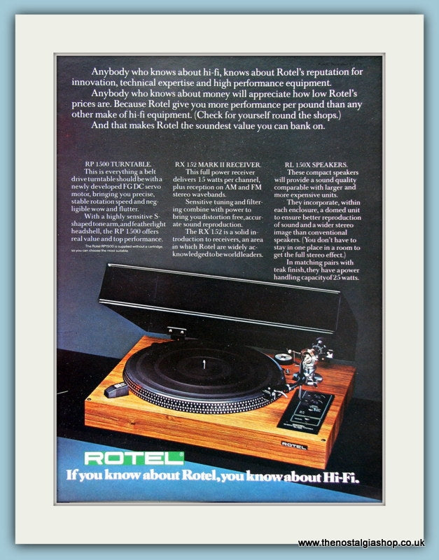 Rotel Turntable Original Advert 1976 (ref AD3877)