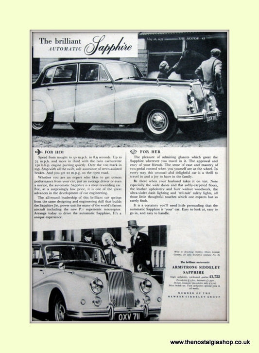 Armstrong Siddeley Automatic Sapphire Original Advert 1955 (ref AD6659)