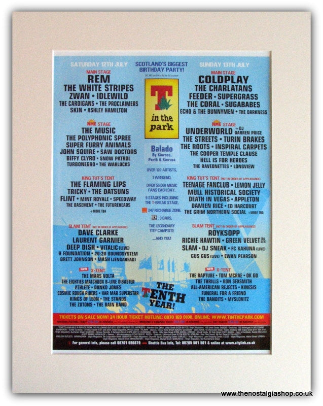 T In The Park 2003 Event Advert. REM, Coldplay. (ref AD1822)