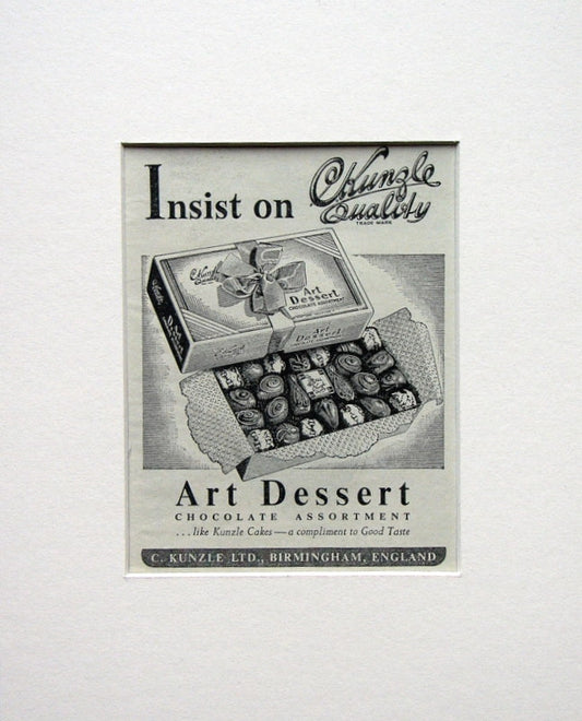 Kunzle Cakes Chocolates. Original advert 1954 (ref AD1525)
