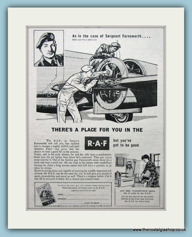 R.A.F Sergeant Farnsworth Original Advert 1953 (ref AD6292)